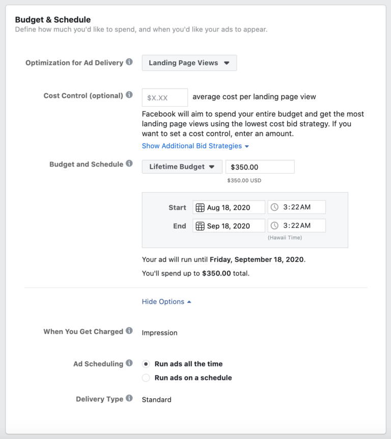 how to set budget facebook ads