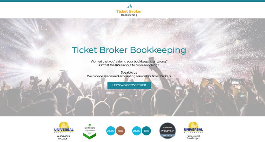 website design for bookkeeper - ticket broker bookkeeping, CO