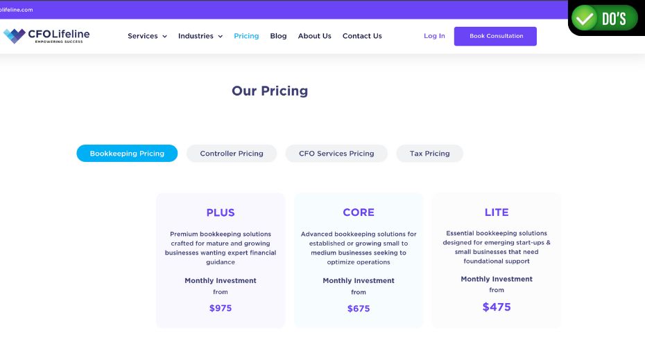 pricing for accounting website