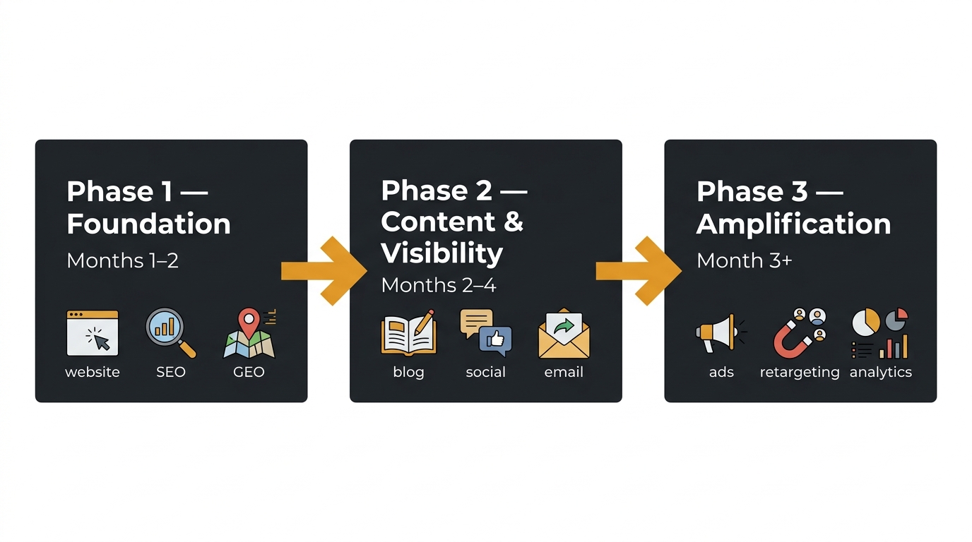 3-phase digital marketing build order for accounting firms: Foundation, Visibility, Amplification